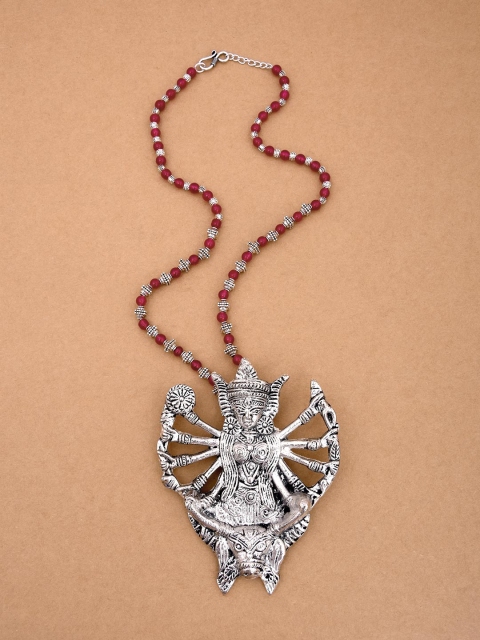 

Tistabene Silver-Plated & Red Beaded Mahagauri Necklace