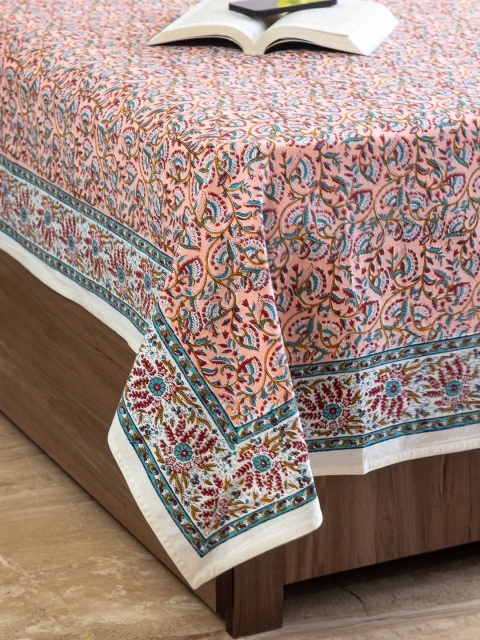 

ExclusiveLane Orange & Blue Floral Printed Cotton Single Bed Cover
