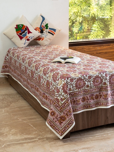 

ExclusiveLane White & Maroon Floral Printed Cotton Single Bed Cover