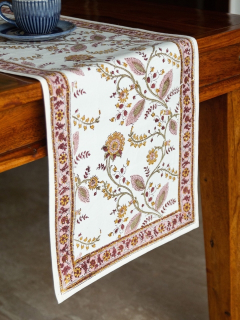 

ExclusiveLane White & Green Floral Printed Pure Cotton Table Runner