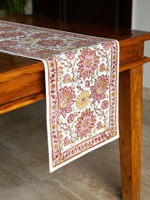 

ExclusiveLane White & Maroon Floral Printed Pure Cotton Table Runner