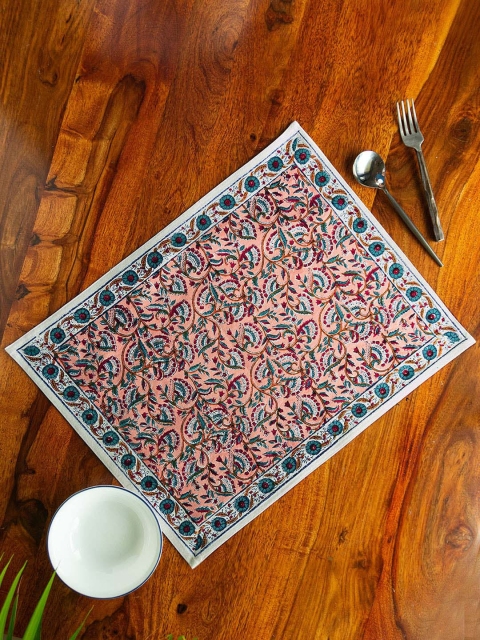 

ExclusiveLane Set Of 2 White & Brown Floral Printed Table Mats