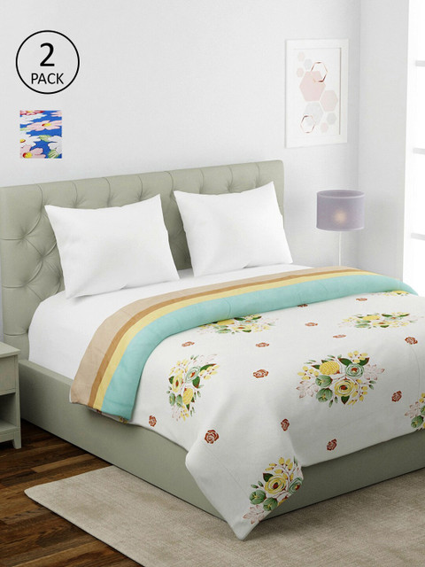 

KLOTTHE White & Yellow Set of 2 Floral AC Room 354 GSM Double Bed Comforter