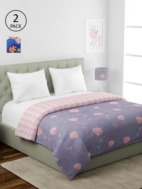 

KLOTTHE Blue & Pink Set of 2 Floral AC Room 354 GSM Double Bed Comforter
