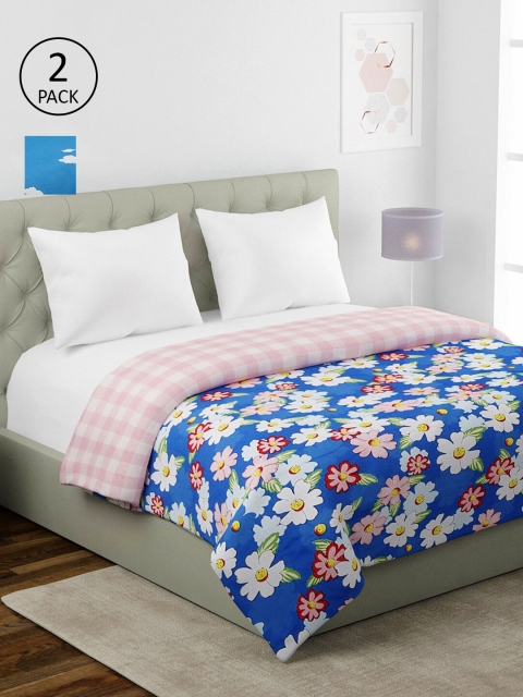 

KLOTTHE Blue & Yellow Set of 2 Floral AC Room 354 GSM Double Bed Comforter