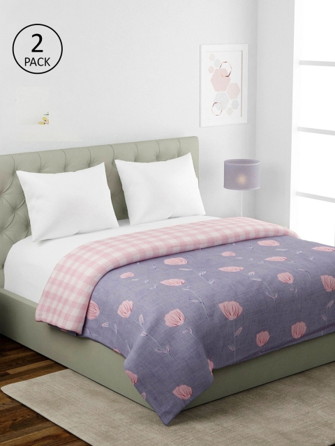 

KLOTTHE White & Pink Set of 2 Floral AC Room 354 GSM Double Bed Comforter