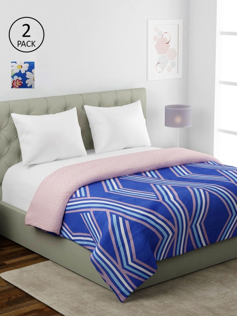 

KLOTTHE Blue & White Set Of 2 Printed Cotton AC Room 354 GSM Double Bed Comforter