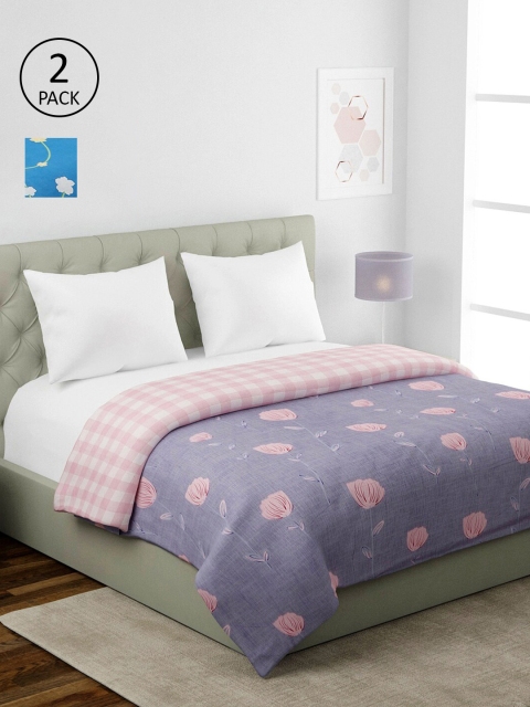 

KLOTTHE 354 GSM Set of 2 Multi Floral Double Bed Comforters, Pink