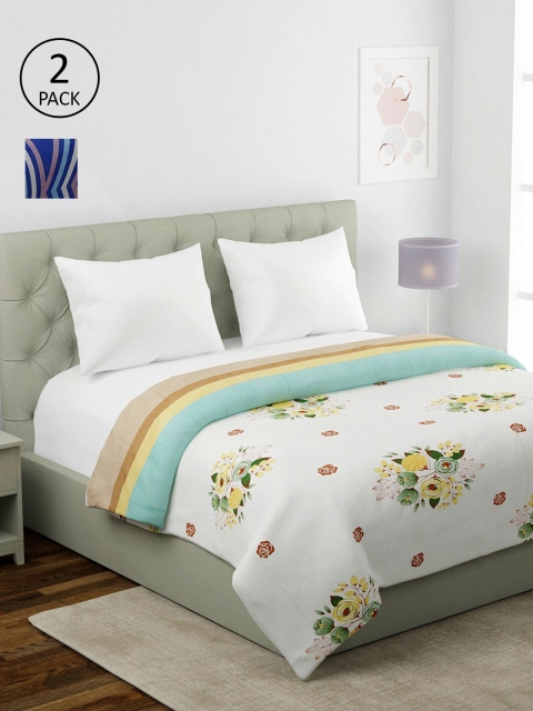 

KLOTTHE White & Blue Set of 2 Floral AC Room 354 GSM Double Bed Comforter