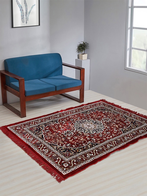 

KLOTTHE Maroon & White Floral Printed Cotton Carpet