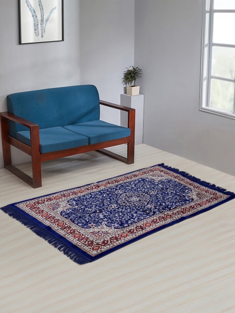 

KLOTTHE Blue & Red Floral Printed Cotton Hand Made Carpet