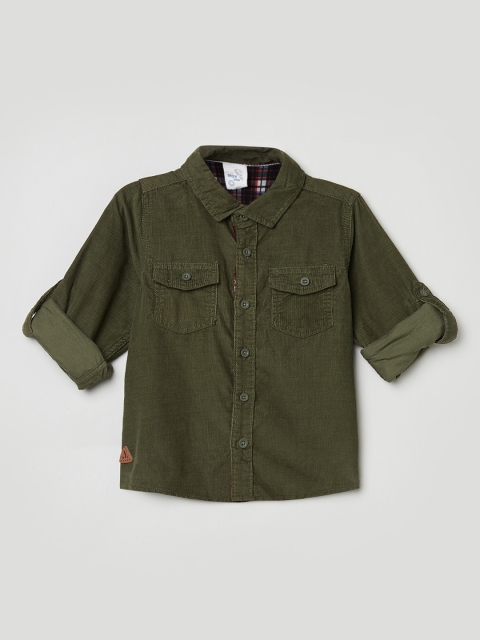 

max Boys Olive Green Opaque Cotton Casual Shirt