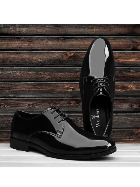 

Woakers Men Black Solid Leather Formal Oxfords