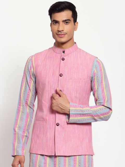 

Maxence Men Pink Self Design Nehru Jacket