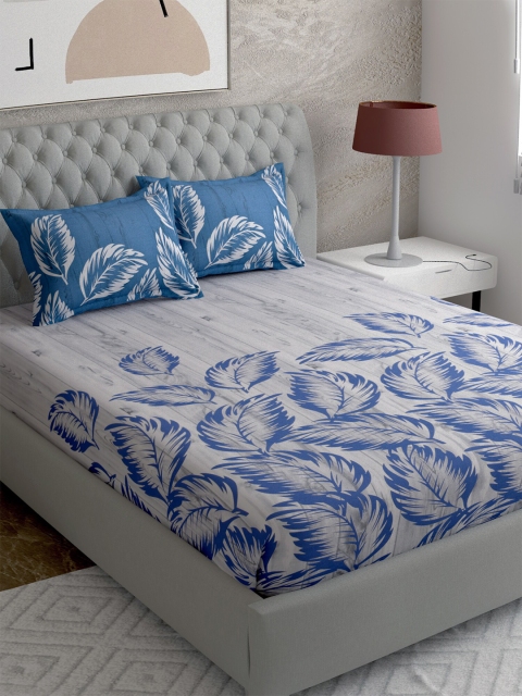 

EverHOME Grey & Blue Floral Printed 210 TC King Bedsheet With Pillow Covers