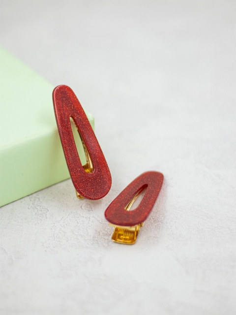 

Bellofox Women Pack Of 2 Red Glitter Barrettes Hair Pins