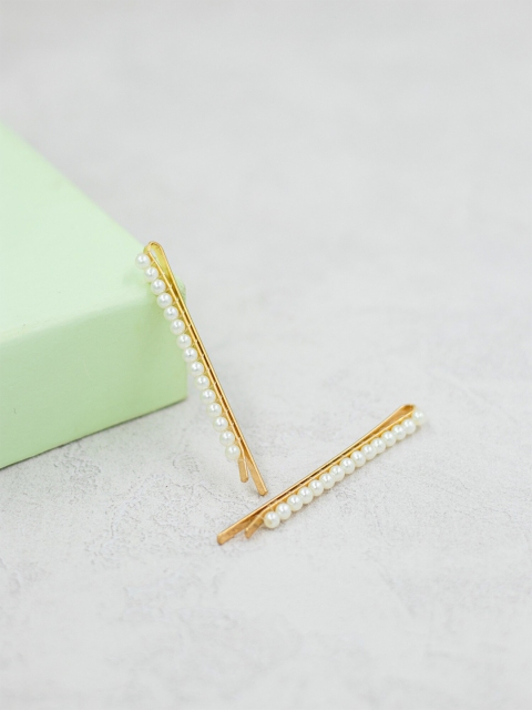 

Bellofox Women White & Gold-Toned Set of 2 Pearl Claw Clip