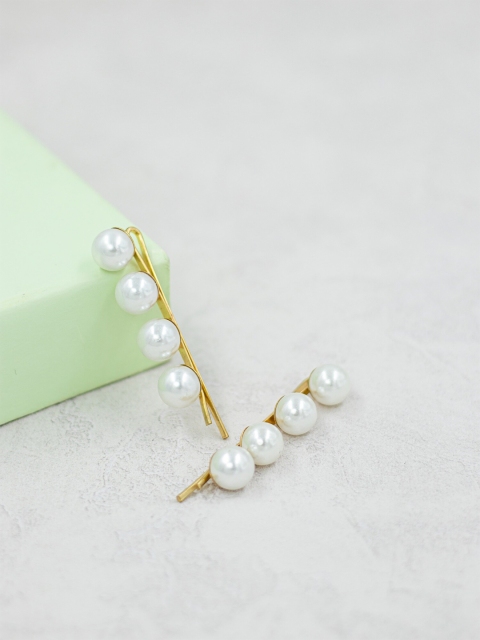 

Bellofox Women Gold-Toned & White Set of 2 Beaded Bobby Pins