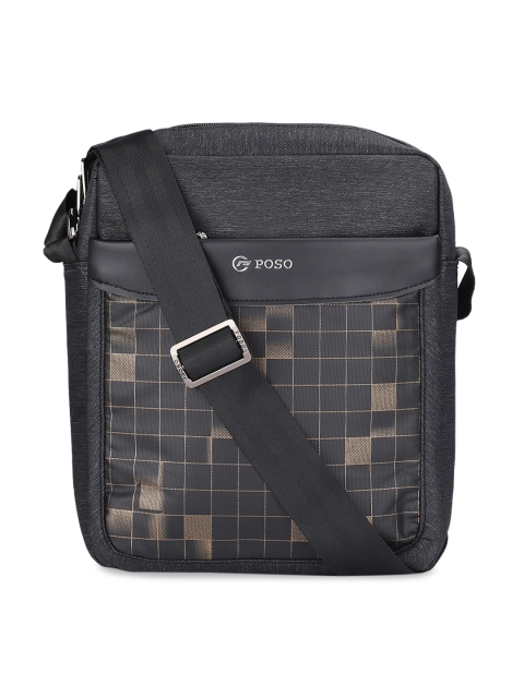 

POSO Gold-Toned Checked Structured Sling Bag