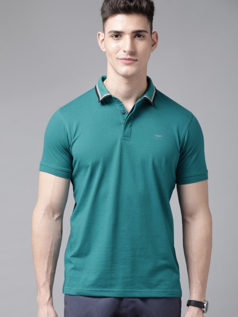 

Park Avenue Men Teal Green Solid Polo Collar T-shirt