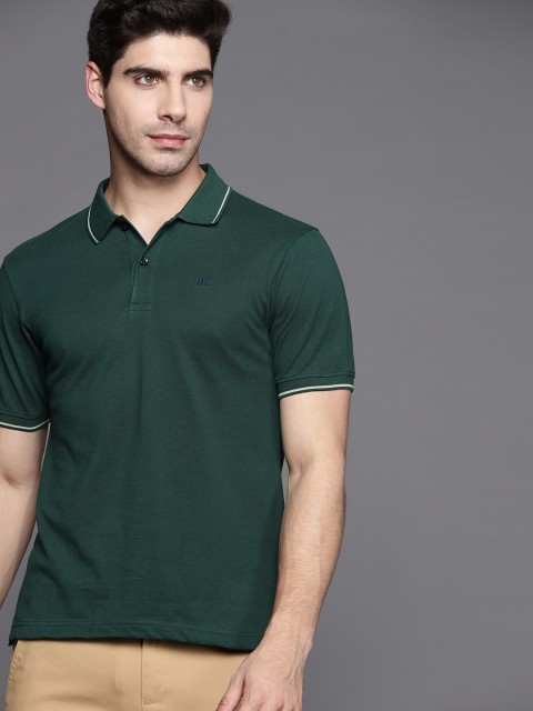 

Raymond Men Green Pure Cotton Polo Collar T-shirt