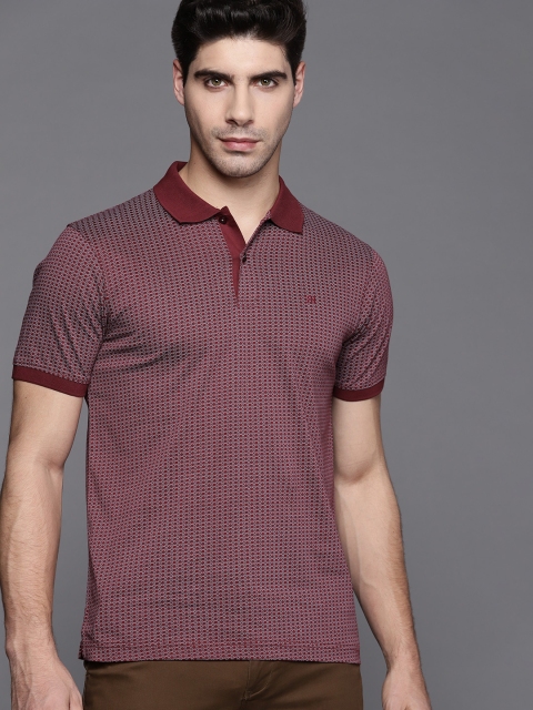 

Raymond Men Maroon & Grey Supima Cotton Modern Fit Printed Polo Collar T-shirt
