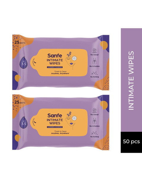 

Sanfe Women Lavender & Chamomile Intimate Wipes - Pack of 50, Coral