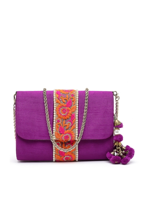 

PRACCESSORII Women Purple & Orange Embroidered Purse Clutch