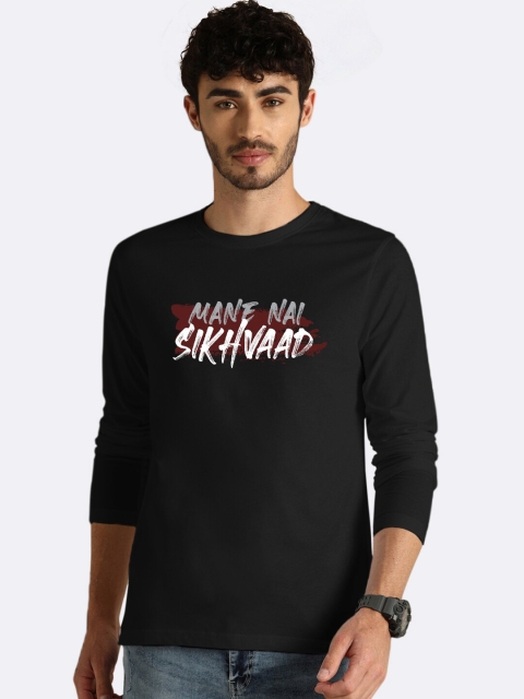 

Bewakoof Men Black & White Typography Printed Mandarin Collar T-shirt