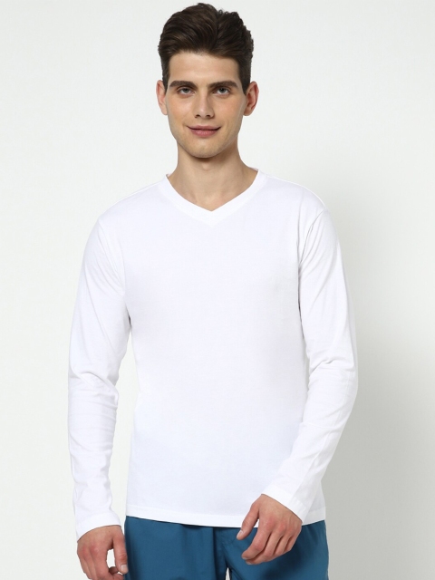 

Bewakoof Men White V-Neck Raw Edge T-shirt