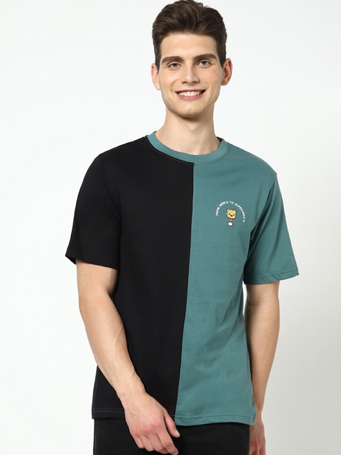 

Bewakoof Men Green & Black Colourblocked T-shirt
