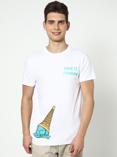 

Bewakoof Men White & Blue Printed T-shirt