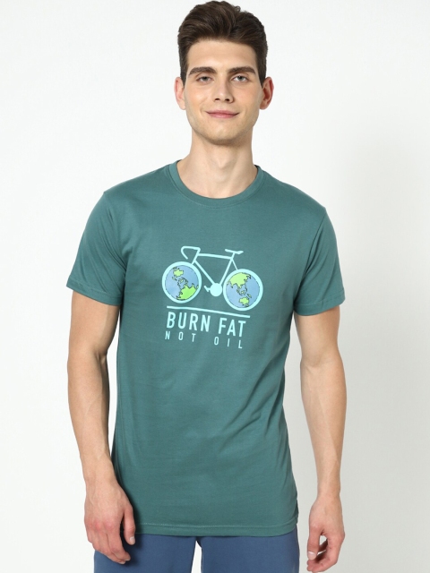

Bewakoof Men Teal Green Typography Printed Cotton T-shirt