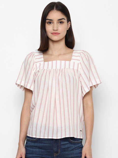

Allen Solly Woman White & Pink Striped Regular Top