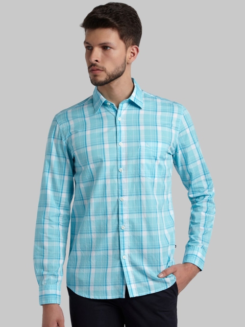 

Parx Men Blue Slim Fit Opaque Checked Casual Shirt