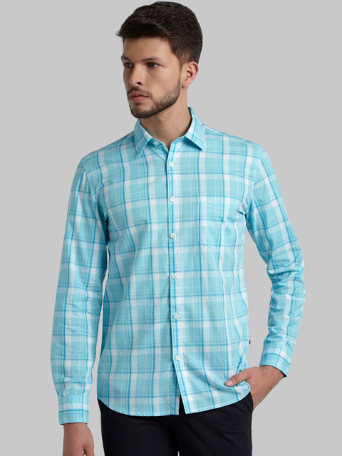 

Parx Men Blue & White Slim Fit Tartan Checks Opaque Cotton Casual Shirt