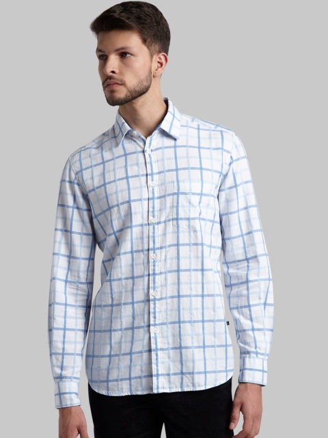 

Parx Men Blue Slim Fit Opaque Checked Casual Shirt