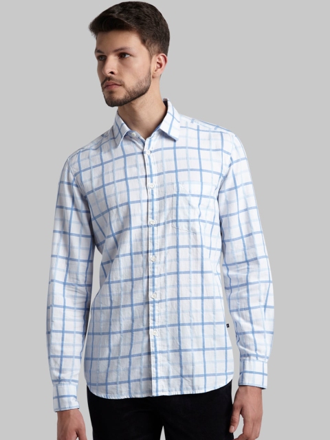 

Parx Men Blue Slim Fit Opaque Checked Casual Cotton Shirt