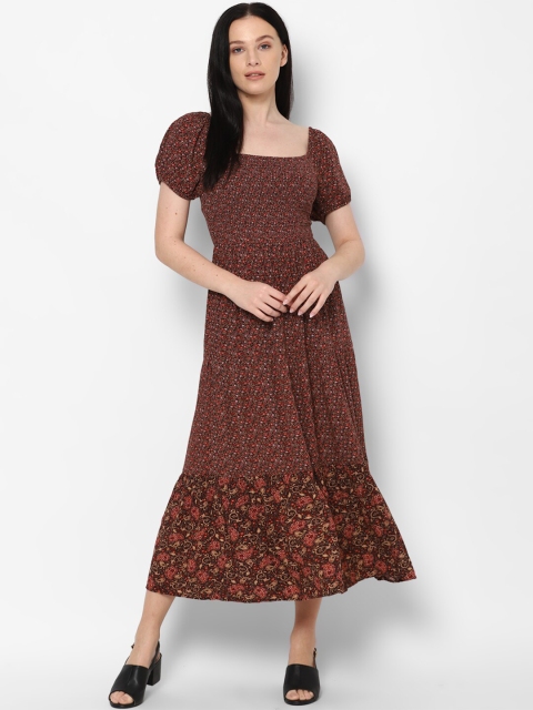 

AMERICAN EAGLE OUTFITTERS Brown Floral Empire Midi Dress