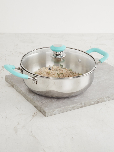 

Home Centre Silver Toned Solid Stainless Steel Kadai with Lid- 5.6Litre