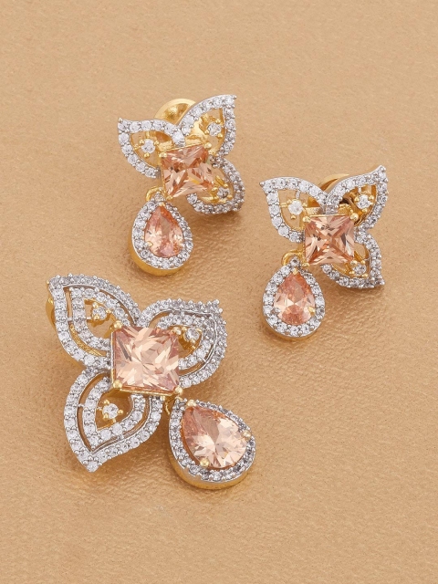 

Tistabene Women Champagne Colored Floral Stones Pendant & Earring Set