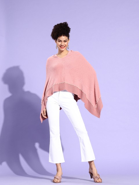 

InWeave Women Attractive Peach Solid Poncho Sweater