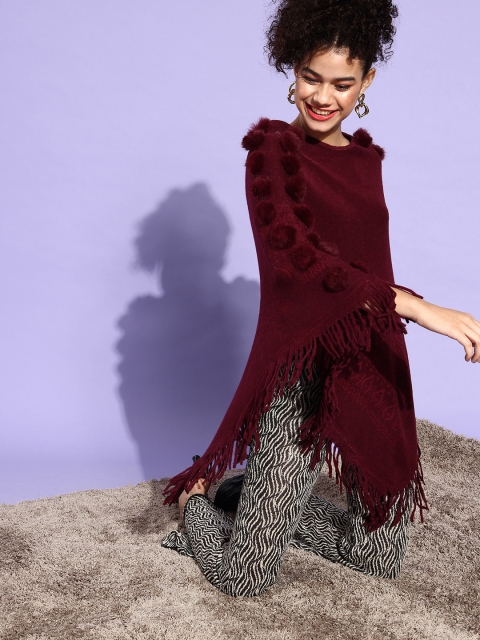 

InWeave Women Maroon Ethnic Motifs Poncho Sweater