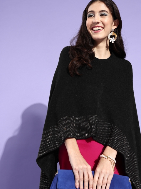 

InWeave Women Black Solid Poncho Sweater