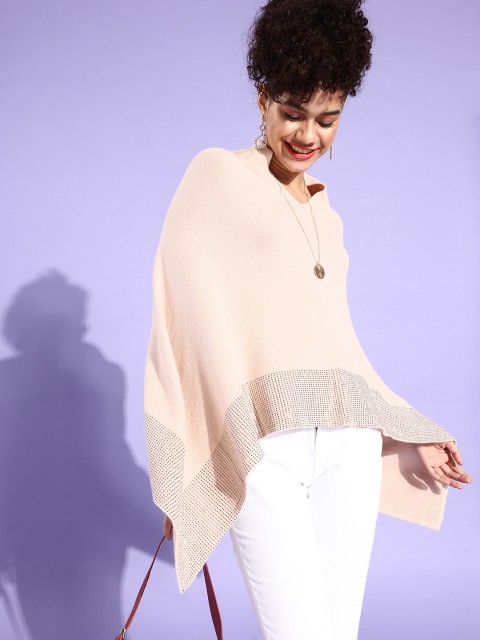 

InWeave Women Classy Beige Solid Poncho Sweater