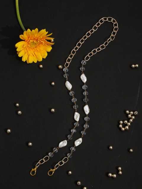 

Ruby Raang Unisex White & Gold Pearl Beaded Mask Chain