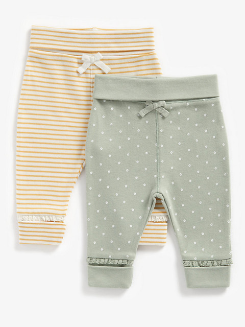 

mothercare Infant Girls Pack of 2 Printed Slim Fit Pure Cotton Joggers, Yellow