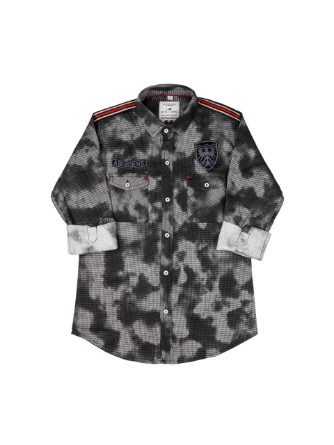 

LITTLE DINO Boys Black Modern Slim Fit Opaque Printed Cotton Casual Shirt