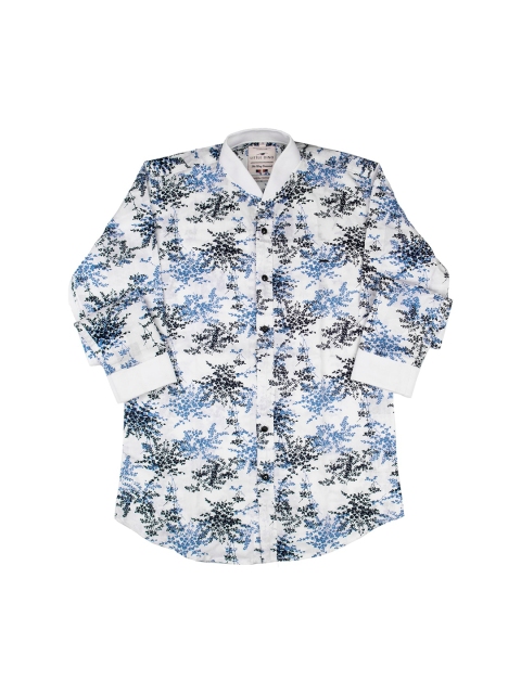 

LITTLE DINO Boys Blue Modern Slim Fit Floral Opaque Printed Cotton Casual Shirt