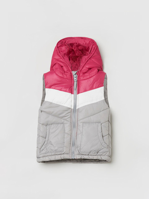 

max Girls Grey & Pink Colourblocked Lightweight Padded Jacket
